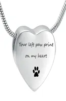 LHP197 Custom Engrave Stainless Steel Heart Urn Necklaces Pet Dog Paw Print Cremation Necklace Memorial Pendant Ashes9931841