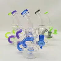 2022 8 Inches Assorted Hookah Glass Bong Dabber Rig Recycler Pipes Water Bongs Smoke Pipe 14.4mm Female Joint with Regular Bowl&Banger US Warehouse