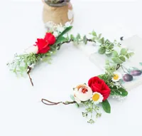 Artificial Garland Wreath Girl Flower Crown White Red Rose Peony Wedding Decoration Bride Headpiece Headwear for Party Holiday Acc3257952