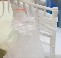 2015 Ruffles White 3D Flower Organza Romantic Beautiful Chair Sash Chair Covers Wedding Decorations Wedding Supplies Sample G015302676