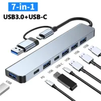 Type C / USB 3.0 Docking Station 7 in 1 Portable USB Hubs SD / TF -kaart / PD 5W Power -poort voor Mac Windows Linux -laptop computer