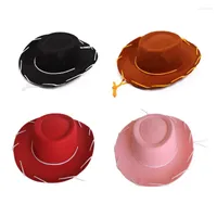 Berets Adjustable Western Big Eaves Brown Red Felt Cowboy Hat Cool For Halloween Costume Accessories Prop Dress-up Party Unisex