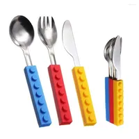Dinnerware Sets Bricks Travel Picnic Gift For Children Stainless Steel Cutlery Set Tableware Kids Knife Fork Spoon