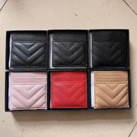 2021 Neue Modeskartenhalter Kaviar Frau Mini Brieftasche Farbe echte Lederkieseltextur Luxus schwarzer Brieftasche mit Box240g