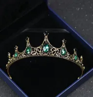 Vintage Wedding Crown Dark Green Rhinestone Beaded Hair Accessories pannband Band Crown Tiara Ribbon Headpiece Jewelry 8578174
