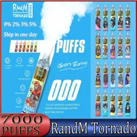 Original Randm Tornado 7000 Dispositivo de cigarros descartáveis ​​E POD Bateria poderosa Bateria poderosa 14ml Preenchido Mesh Mesh Coil RGB Light Vape Pen Kit Vs Randm 7K