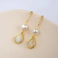 Dangle Earrings BOROSA Natural Pearl Earring Teardrop White Opal Drop With Micro Paved CZ Gold Hook For Women HD0190