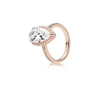 Luxury 18k Rose gold Tear drop Wedding RING Original Box for Pandora 925 Sterling Silver Teardrop Women designer Jewelry Ring set4320008