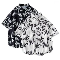 Men's Casual Shirts Beach Shirt Single-breasted Cardigan Hawaii Style Letter Print Summer Male Clothes