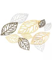 100pcs artesanato folhas ocas de ouro pendente de ouro j￳ias fazendo j￳ias fazendo colar diy vintage prateado3716376
