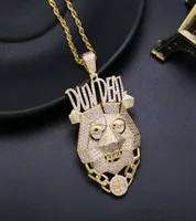 LuReen Hip Hop Full Iced Out CZ Dog Head Pendant Necklace Cubic Zirconia Gold Silver Color Chokers Necklace Punk Jewelry2547620