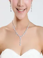 2022 Crystal Rhinestones Wedding Sieraden Fashion Silver Pated Necklace Sparkly Oorrings Sets voor bruid bruidsmeisjes vrouwen bruids A9278660