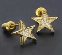 Gold Bling Diamond Mens Hip Hop Pentagram kolczyki Luksusowy projektant mrożony cyrkonia kolczyki szkieletowe raper biżuterii prezenty dla M8029095