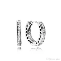 NEW Real 925 Sterling Silver Hoop Earring Original Box set for Pandora CZ Diamond Women Wedding Heart Stud Earrings226P
