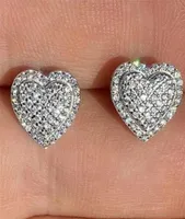 Choucong Yepyeni Top Satış Lüks Takı 925 STERLING Gümüş Pave Beyaz Sapphire CZ Diamond Heart Küpe Partisi Kadınlar Stud EA9204982
