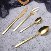 Dinnerware Sets Kitchen Tableware Gold Cutlery Dinner Set Stainless Steel 4Pcs Mirror Silverware Flatware Drop
