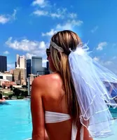 2016 Wedding Bikini Veil twee stukken kopstuk Veil en Booty Veil Bachelorette Party Veils vrijgezellenfeestje Set Hen Party Bridal1204331