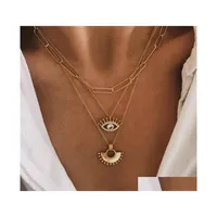 Pendant Necklaces Bohemian Jewelry Mtilayer Chain Necklace Diva Small Skirt Fanshaped Eye Pendant Drop Delivery Necklaces Pendants Dhwgo