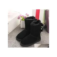 Boots 2021 Kids Bailey 2 Bows Boots Genuine Leather Toddlers Snow Solid Botas De Nieve Winter Girls Footwear Toddler Drop Delivery B Dhc8R