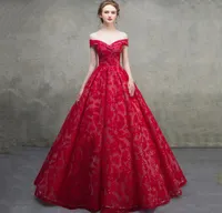 2019 Gorgeous French lace victorian ball gown evening prom dresses off shoulder sleeves v neck lace up corset plus size formal par7756973