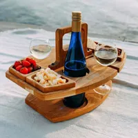 Plates Portable Wine Table Wooden Outdoor Folding Picnic For Camping Party Snack And Cheese