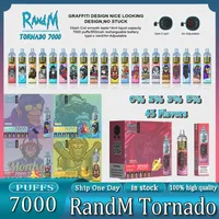 Orijinal Randm Tornado 7000 Puflar Tek Kullanımlık Vape Kalem Elektronik Sigara 14ml Pod Feel Bobin 6 Parlayan Renkler Şarj Edilebilir Hava Düzeltilebilir 0% 2% 5% 5 Cihaz Buharlaştırıcı 7k