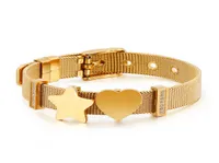New 18k gold Fashion Women Stainless Heart Star charms Belt Mesh design wide band bracelet in 10mm can adjust size spain bears sty8351990