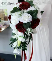 結婚式の花Eillyrosia White and Burgundy Bridal Bouquet