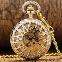 Steampunk Antique Black Gold Bronze Pocket Watch Skeleton Hand-winding Mechanical Watches Mens Womens Clock FOB Pendant Chain Gift315B