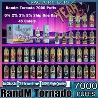 Authentic RandM Tornado 7000 Puffs Disposable E cigarettes Pod Device Powerful Battery 14ml Cartridge Mesh Coil RGB light Glowing Vape Pen Kit 45 Flavors