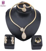 Dubai Crystal Jewelry Set Classic Water Drop Shape Halsband Armbandörhängen Ring For Women Wedding Bride Jewelry Set1554846