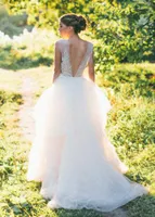 A Line Tulle Wedding Dress With Appliques Illusion Scoop Neck formal dresses boho wedding dresses BBG0769453555