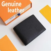 M69829 Designer de luxo Homens de carteira curta portador de cartão de crédito de moda de alta qualidade linhas de grãos carteiras de couro genuíno com caixa wo186s