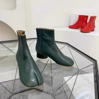Margiela Majira shoes MM6 leather split toe boots women's 3cm heel 2022 new pig hoof tabi round head thick short middle tube bare