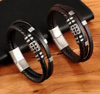 Punk Style Personality Men Jewelry Genuine Leather Bracelet BlackBrown Color Multi Layer Stainless Steel Accessories Gift Anklets5735560