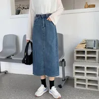 Skirts High Waisted Jeans Skirt Women 2022 Autumn Button Split Denim Long Chic Slim Bodycon Pencil Blue Jupe Longue Femme