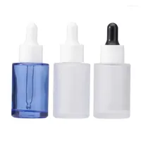 Storage Bottles 30ml Glass Dropper Vials White Lid Empty Clear Blue Frost Essential Oil Bottle Cosmetic Packaging Refillable Container