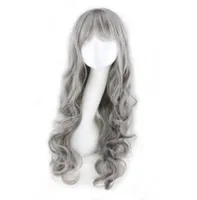 Woodfestival Grey парик с аккуратными челками Long Curly Synthetic Natural Wavy Wigs бабушка седые волосы Women1736087
