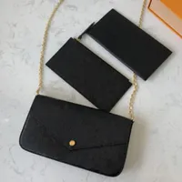 Modedesigner kvinna väska handväska original lådan plånbok blommor datum kod serienummer präglade mönster kortplats tre i en