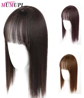 Syntetiska peruker mumupi kvinnor naturlig färg rak hår bang fransar toppstängningar hårnålar 1014 tum klipp i toupee hårstycken8323379