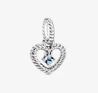 100 925 Sterling Silver Aqua Blue Beaded Heart Dangle Charms Fit Original European Charm Bracelet Fashion Women Jewelry Accessori7015548