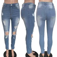Women's Jeans Women Fashion Slim Fit Washed Color Ripped Hole Tassel Stretchy Mid-waist Denim Pencil Long Pants Trousers