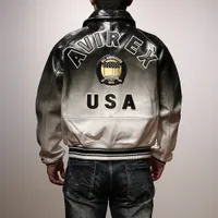 Gradient Black Blanc Bomber Jacket USA Taille Avirex Casual Athletic Athletic épaisse en cuir en cuir en cuir en peau de mouton