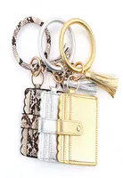 S1030 Women Girls PU Leather Bracelet Key Ring Bangle Keyring Ring Circle Keychain Wristlet Keyrings Jewelry with Wallet Card Purs7118576