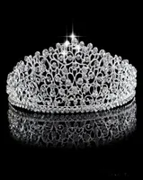 الفضة الفضية الفضية الكبيرة ديامانتي مسابقة Tiaras Tiaras Hairband Crystal Trowns for Brides Prom Pageant Hair Jewelry Headpiece6862848