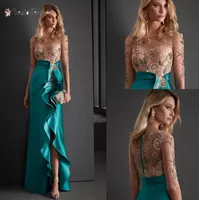 2022 Elegant formal mermaid prom Evening Dresses wear Beads O Neck Half Sleeves Side Split Women Formal Prom Gowns cocktail Party 1655842