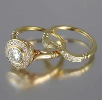 Golden Color 2PC Bridal Ring Sets Romantic Proposal Wedding Rings Foe Women Trendy Round Stone Setting Whole Lots3618224