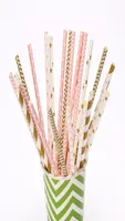 100 pieceslot Pink Gold Paper Straws For Wedding Table Decor Cake Lollipop Sticks3779579