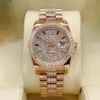 Dames diamanten horloge 36 mm roestvrijstalen vouwbespeling dames automatisch mechanisch waterdichte polshorloge