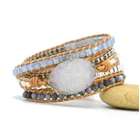 Raw Boho armband gemengde natuurlijke stenen 5 strengen wrap armbanden handgemaakte pyriet charm lederen armband vrouwen armbanden cx200730167p